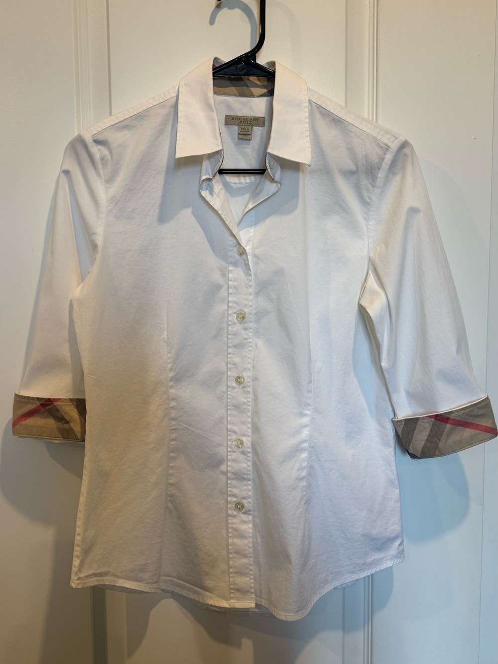 Burberry White Button-Down Shirt with Signature Check Cuff
